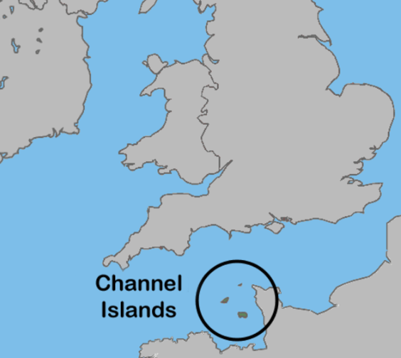 Map showing location of The Channel Islands UK