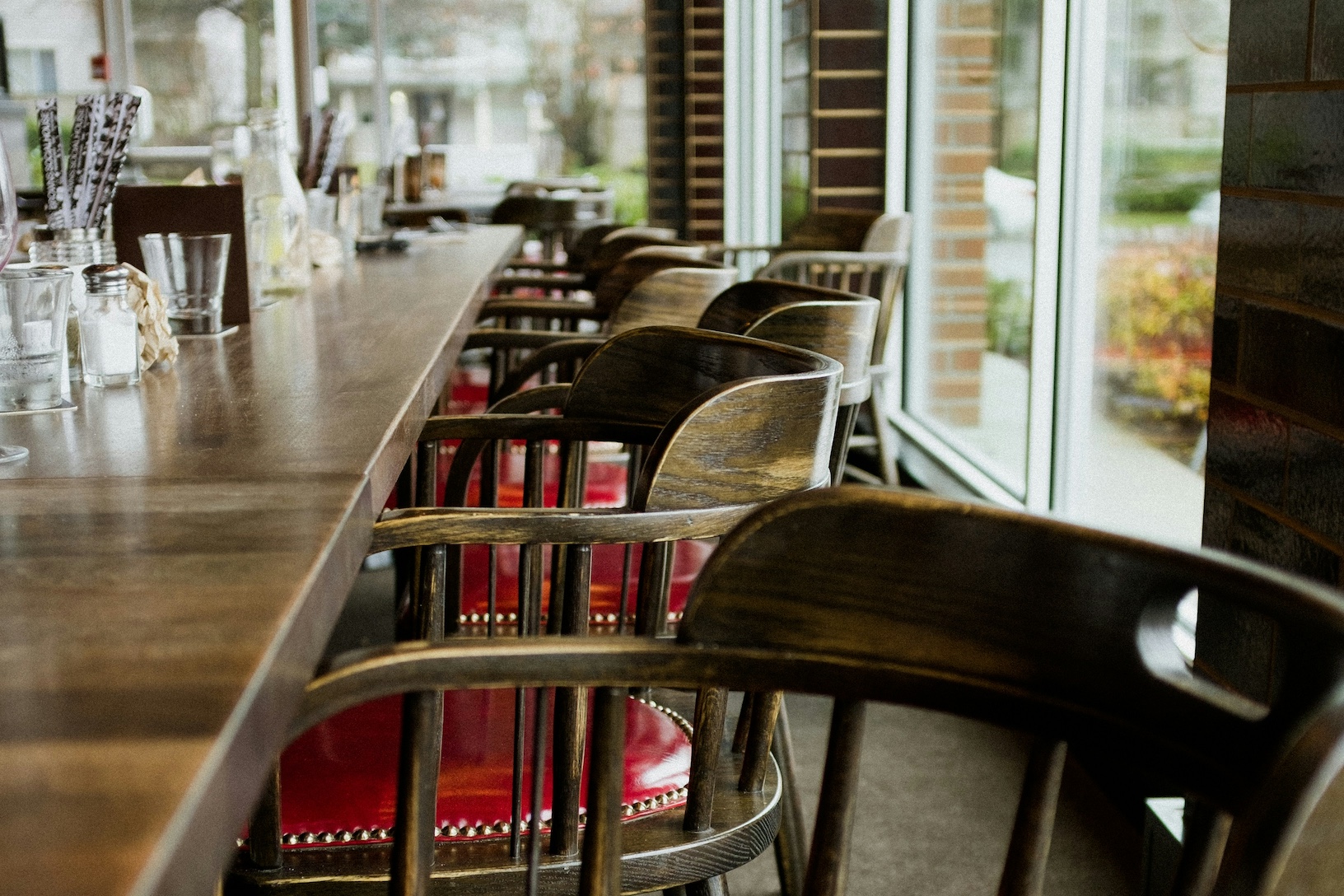 Empty chairs in a pub